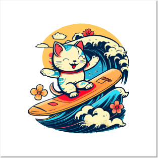 Cute Kitty Surfs Posters and Art